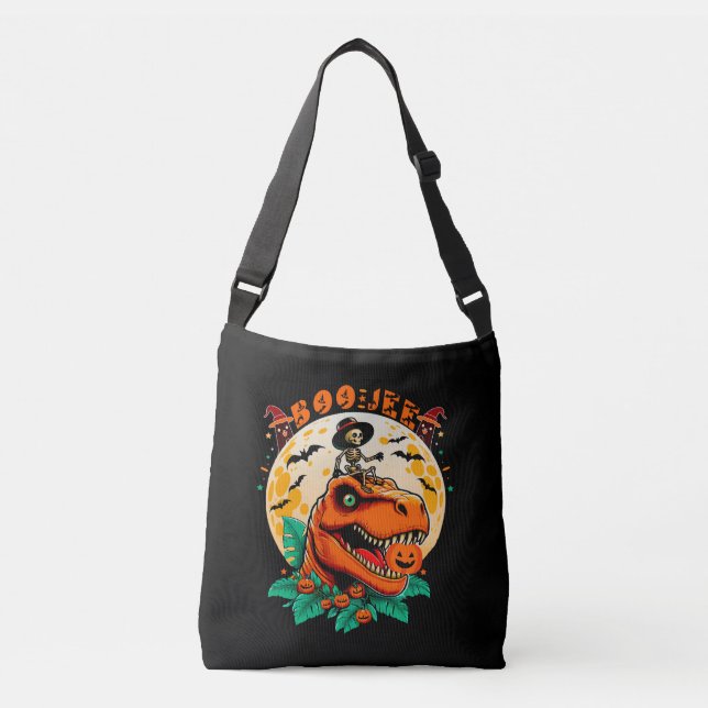 BOO-Jee Halloween: T-Rex & Skeleton Fun Design! Crossbody Bag (Front)