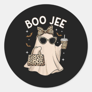 Boo Jee Leopard Ghost Coffee Halloween Boujee Wome Classic Round Sticker
