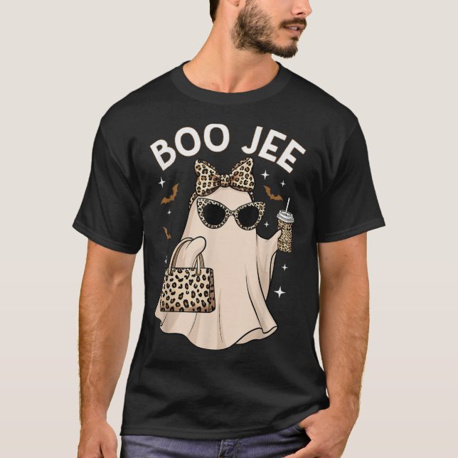 Boo Jee Leopard Ghost Coffee Halloween Boujee Wome T-Shirt (Front)