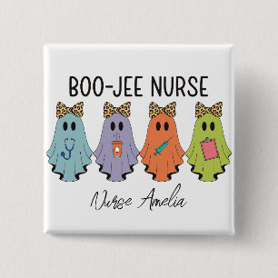 Boo-Jee Nurse Halloween Ghost Personalized 2 Inch Square Button