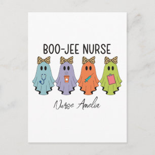 Boo-Jee Nurse Halloween Ghost Personalized Name Postcard