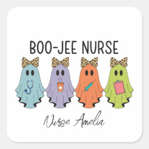 Boo-Jee Nurse Halloween Ghost Personalized Name Square Sticker