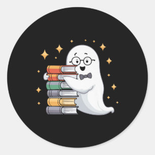 Boo-k Lover Halloween Ghost Teacher Book Stack Men Classic Round Sticker