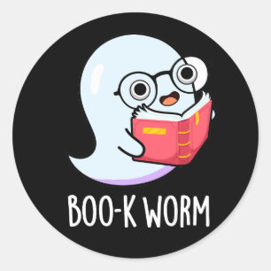 Boo-k Worm Funny Bookworm Ghost Pun Dark BG Classic Round Sticker