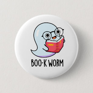 Boo-k Worm Funny Halloween Bookworm Ghost Pun 2 Inch Round Button