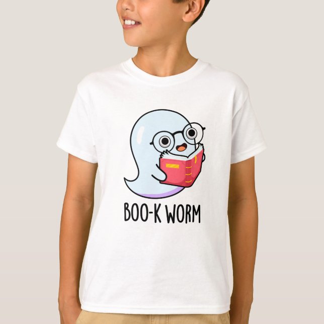 Boo-k Worm Funny Halloween Bookworm Ghost Pun T-Shirt (Front)