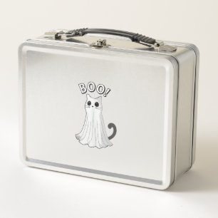 Boo Kitty Cute Ghost Cat Halloween Spooky Kitten Metal Lunch Box