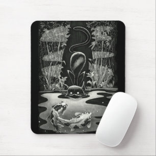 Boo Kitty Goes Fishing Mouse Pad