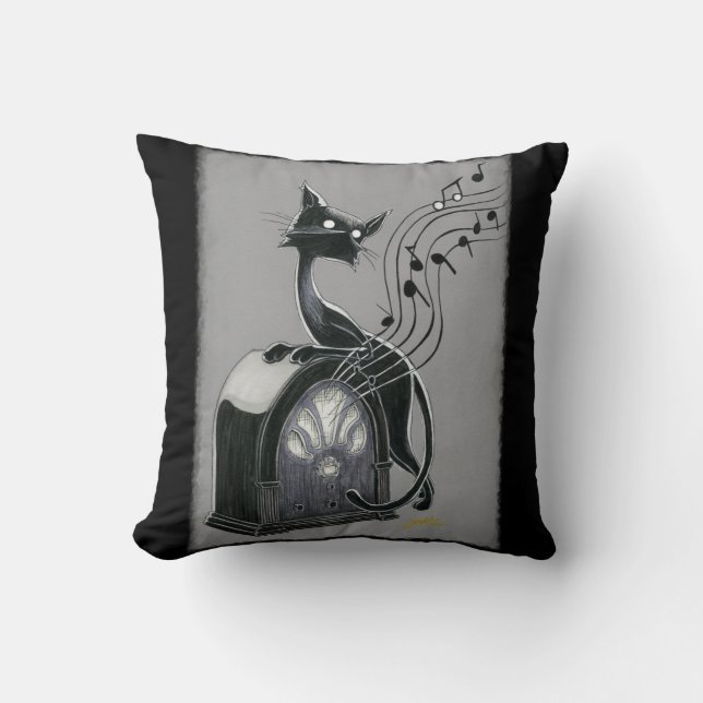 Boo Kitty Hears the Music Throw Pillow (Front)