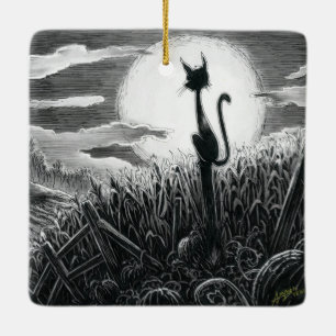 Boo Kitty in the Moonlight Ceramic Ornament