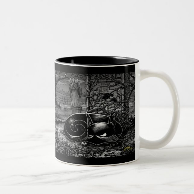 Boo Kitty Naps in a Cemetary Two-Tone Coffee Mug (Right)