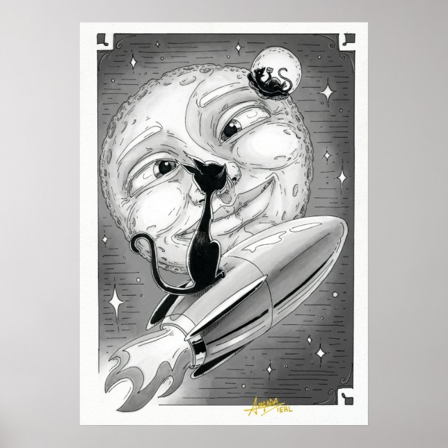 Boo Kitty Rockets to the Moon Poster (Front)