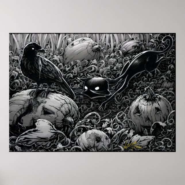 Boo Kitty Stalks a Raven Poster (Front)