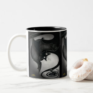 Boo Kitty with a Dizzy Bat Two-Tone Coffee Mug
