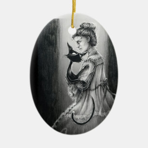 Boo Kitty With Her Ghost Ceramic Ornament