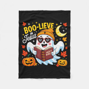 Boo-lieve In Jesus Ghost Christian Halloween Funny Fleece Blanket