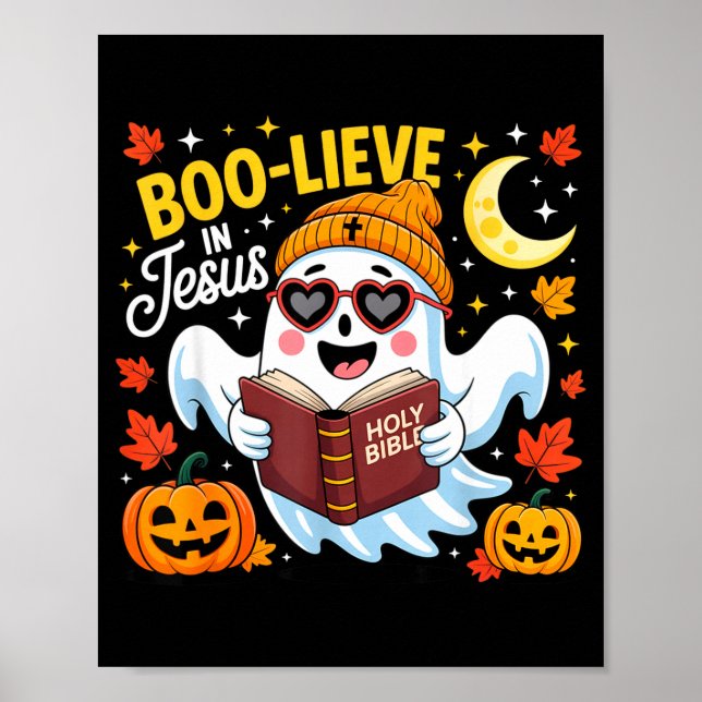 Boo-lieve In Jesus Ghost Christian Halloween Funny Poster (Front)