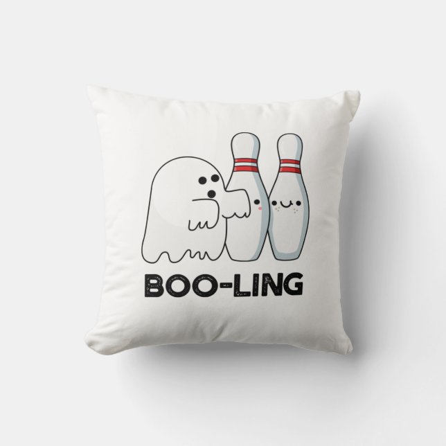 Boo-ling Funny Halloween Bowling Ghost Pun Throw Pillow (Front)