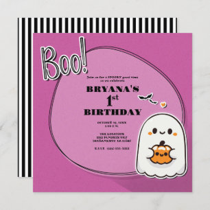 BOO! Little Ghost Pink Halloween 1st Birthday  Invitation
