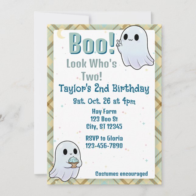 Boo, Look Who's Two, Ghost 2nd Birthday Invitation (Front)