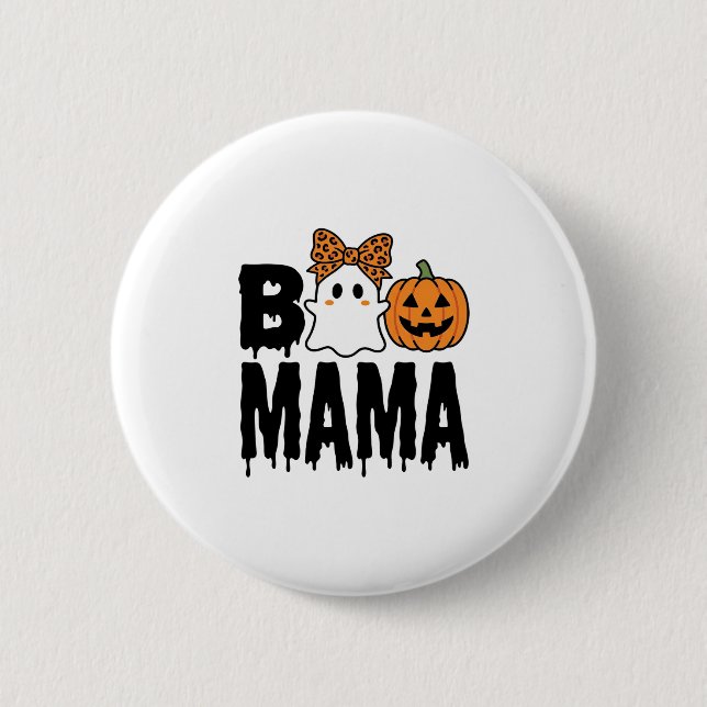 Boo Mama Halloween Ghost Pumpkin Bow Design 2 Inch Round Button (Front)