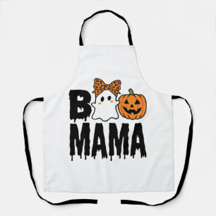 Boo Mama Halloween Ghost Pumpkin Bow Design Apron