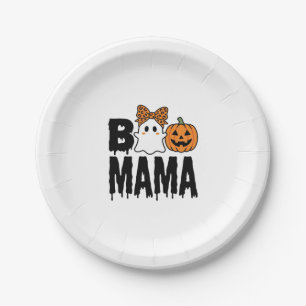 Boo Mama Halloween Ghost Pumpkin Bow Design Paper Plate