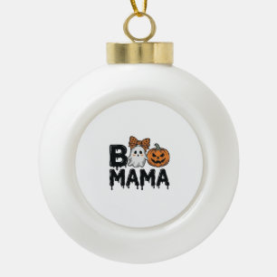 Boo Mama Halloween Ghost Pumpkin Mom Shirt Design_ Ceramic Ball Christmas Ornament