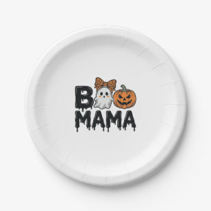 Boo Mama Halloween Ghost Pumpkin Mom Shirt Design_ Paper Plate