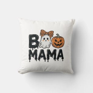 Boo Mama Halloween Ghost Pumpkin Mom Shirt Design_ Throw Pillow
