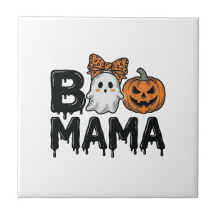 Boo Mama Halloween Ghost Pumpkin Mom Shirt Design_ Tile