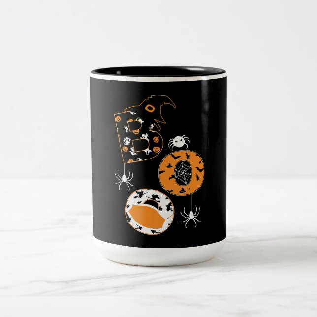 Boo Mask Spider Witch  Pumpkin Pattern Two-Tone Coffee Mug (Center)