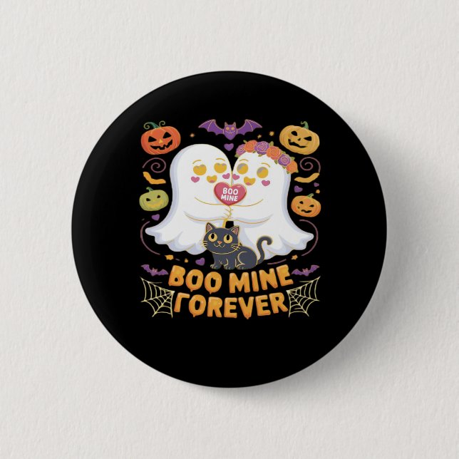 Boo Mine Forever Cute Ghosts Black Cat Love Hallow 2 Inch Round Button (Front)