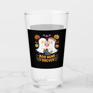 Boo Mine Forever Cute Ghosts Black Cat Love Hallow Glass