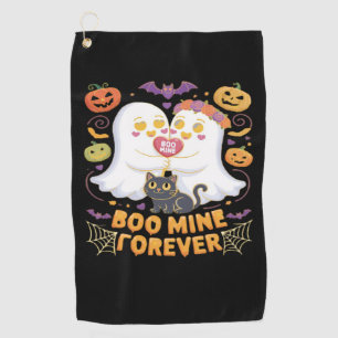 Boo Mine Forever Cute Ghosts Black Cat Love Hallow Golf Towel