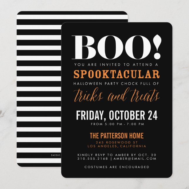 BOO | Modern Halloween Party Invitation (Front/Back)