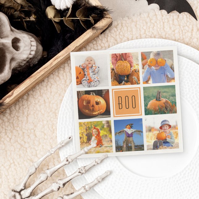 Boo Modern Halloween Photo Collage Napkin (Creator Uploaded)