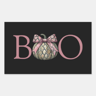 Boo Modern Snake Skin Pumpkin With Pink Bow Sticker