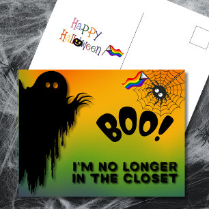Boo! No Longer in the Closet Pride Halloween Holiday Postcard