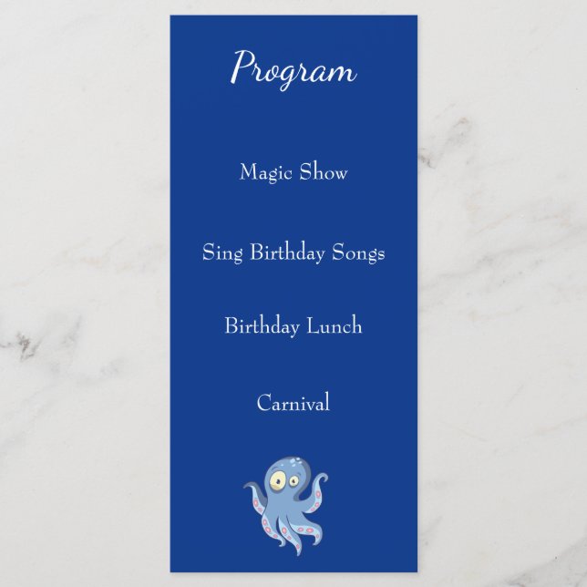 Boo Octopus Blue Kids Baby Shower Program (Front)