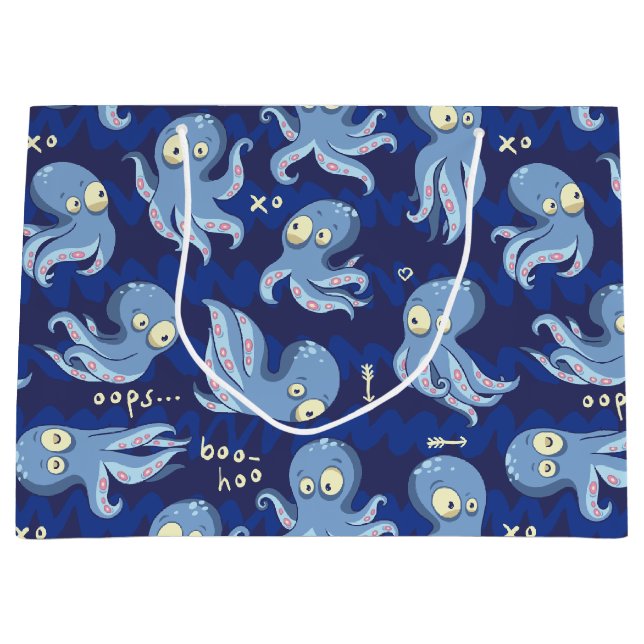 Boo Octopus Blue Kids Clothing & Décor Large Gift Bag (Front)