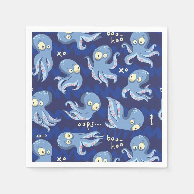 Boo Octopus Blue Kids Clothing & Décor Napkin (Front)