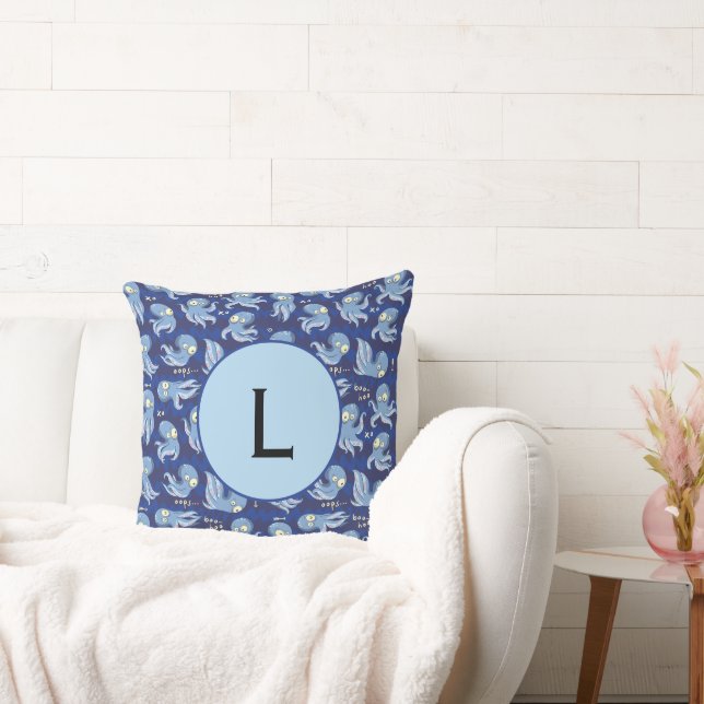 Boo Octopus Blue Kids Clothing & Décor Throw Pillo Throw Pillow (Couch)