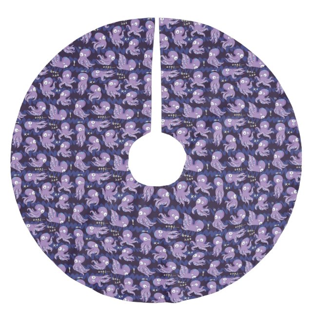 Boo Octopus Cute Purple Kids Clothing & Décor Brushed Polyester Tree Skirt (Front)