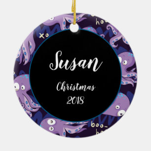 Boo Octopus Cute Purple Kids Clothing & Décor Ceramic Ornament