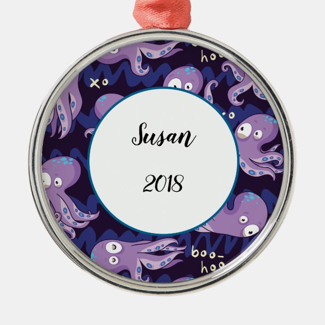 Boo Octopus Cute Purple Kids Clothing & Décor Metal Ornament (Front)