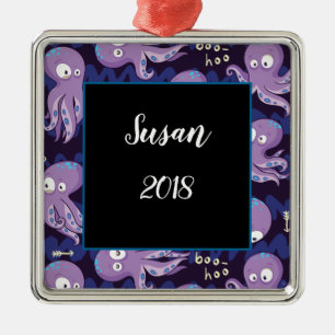 Boo Octopus Cute Purple Kids Clothing & Décor Metal Ornament