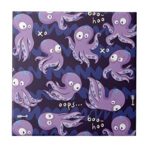 Boo Octopus Cute Purple Kids Clothing & Décor Tile