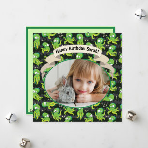 Boo Octopus Green Cute Kids Birthday Party Invite