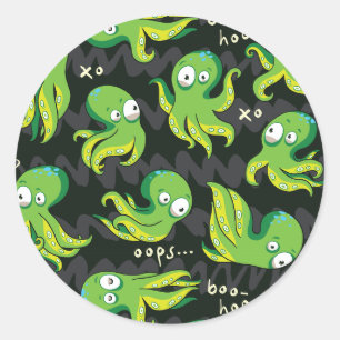 Boo Octopus Green Kids Clothing & Décor Classic Round Sticker